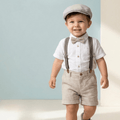 Young boy wearing NOVA striped shorts set for 1-3 years, featuring a stylish and comfortable design with a striped pattern.