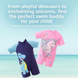Colorful cartoon children’s one-piece swimsuits for boys and girls, suitable for ages 3-12, by NOVA.