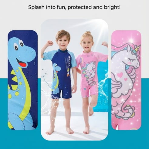 3-12 Years Cartoon Children Swimsuits Boys and Girls One Piece Swimsuits