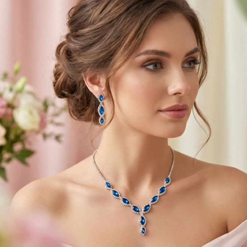 Colorful Zircon Diamond Earrings and Necklace Set