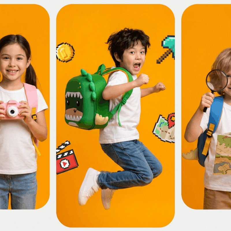 NOVA cute dinosaur fashion kids backpack featuring a colorful dinosaur design and adjustable straps for children.