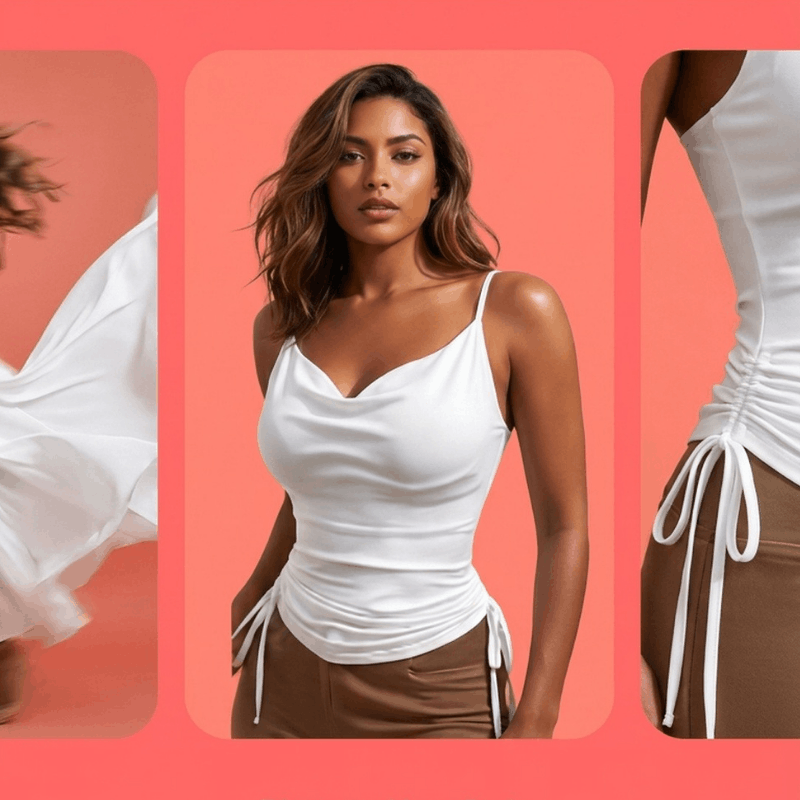 NOVA deep V-neck suspender casual women's top with drawstring detail, featuring a relaxed fit and stylish design.