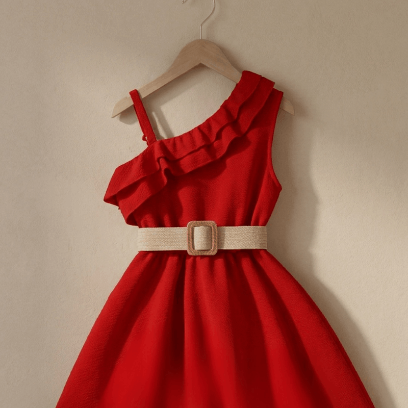 NOVA girls' one-shoulder princess summer dress for ages 3 to 5, featuring a stylish design and comfortable fabric.