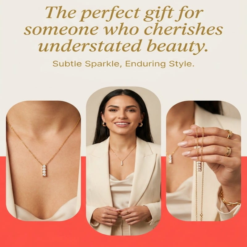 Gold Plated Stainless Steel Bar Pendant Necklace for Women