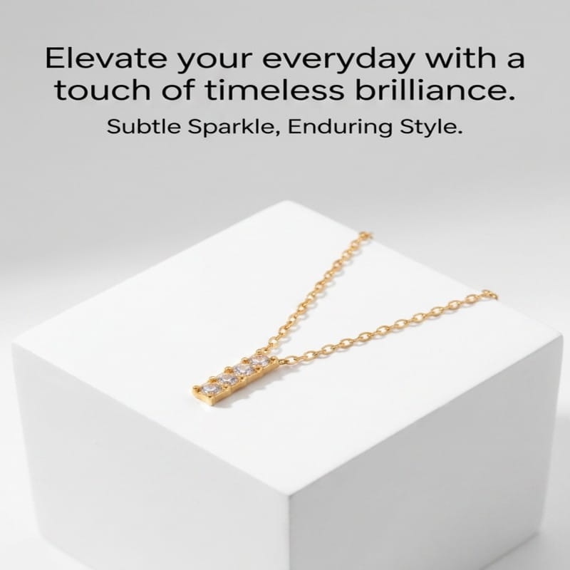 Gold Plated Stainless Steel Bar Pendant Necklace for Women