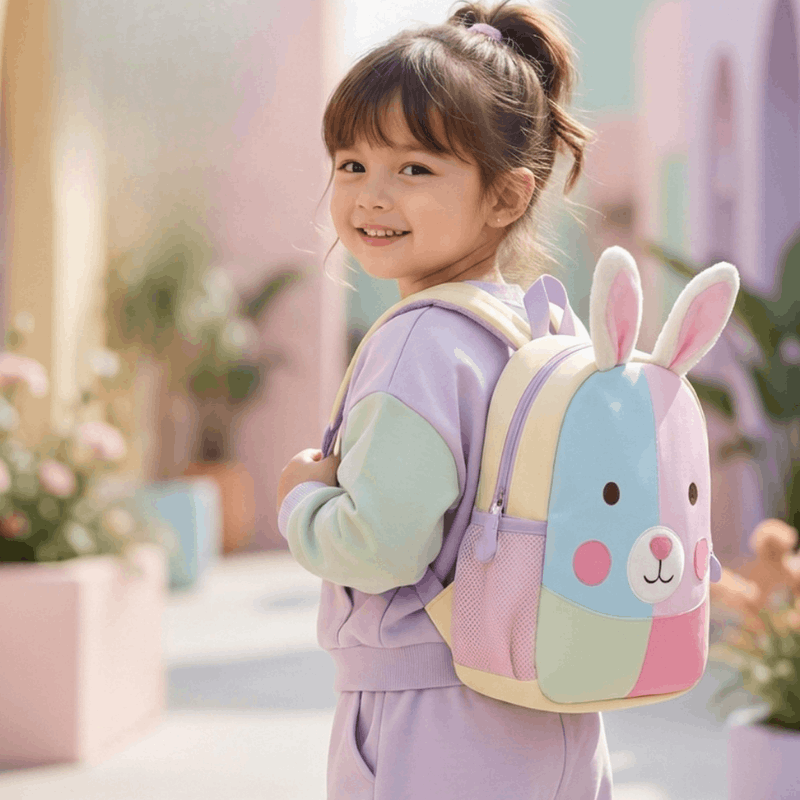Colorful kids kindergarten backpack by NOVA with adjustable straps, multiple compartments, and playful design for school and activities.