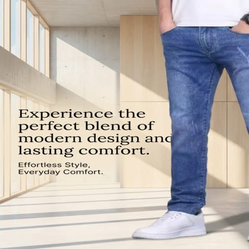 Men Blue Jeans Style Trendy Slim Fit Casual Pants