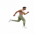 Man running in green athletic pants on a white background