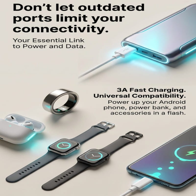 Micro USB Cable 3A Fast Charging for Android Phone, Power Bank, Speaker, Smartphone Accessories