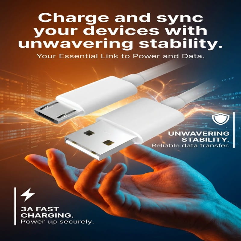 Micro USB Cable 3A Fast Charging for Android Phone, Power Bank, Speaker, Smartphone Accessories
