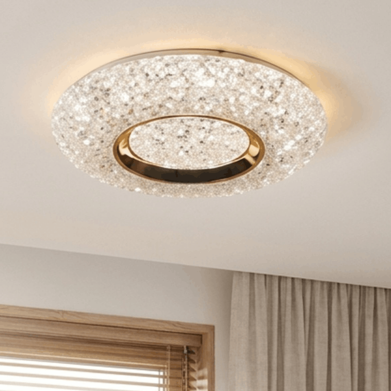 Modern Crystal Double Ring Gold and White Ceiling Lamp