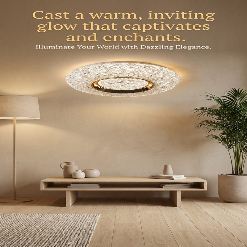 Modern Crystal Double Ring Gold and White Ceiling Lamp