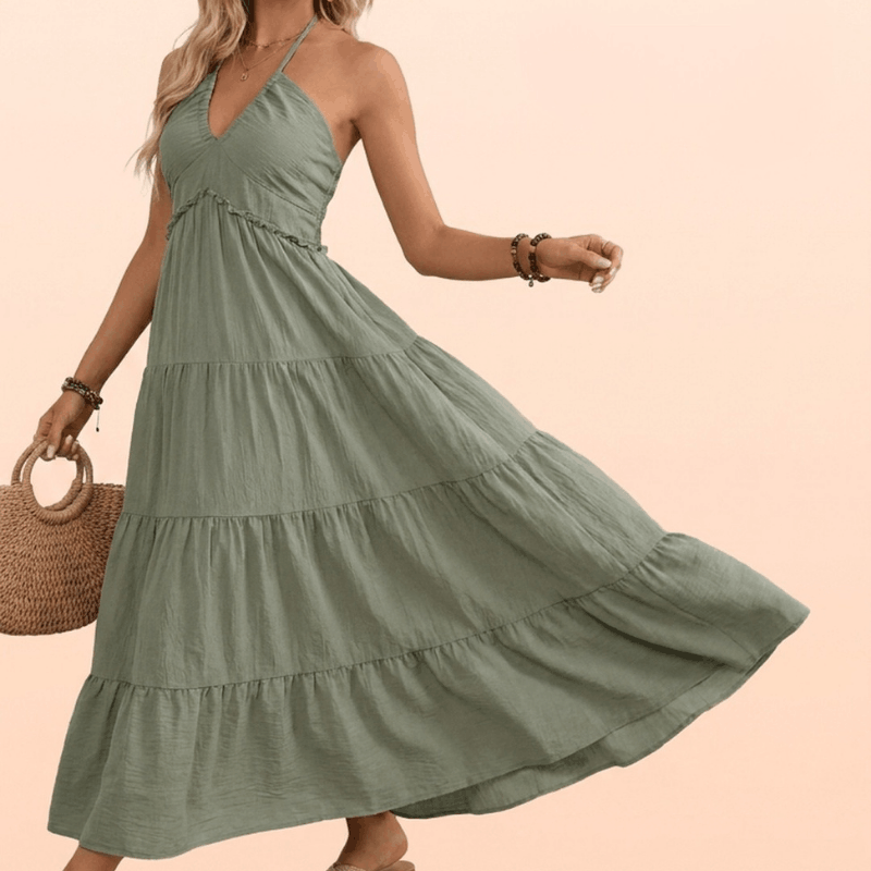 NOVA women's collarless beach vacation dress with a stylish, relaxed fit perfect for summer and seaside getaways.