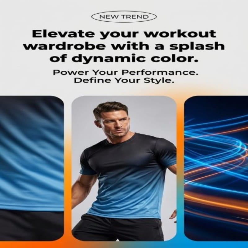 New Trend Men Gradient Color T-shirt Short Sleeved Casual Sports Style