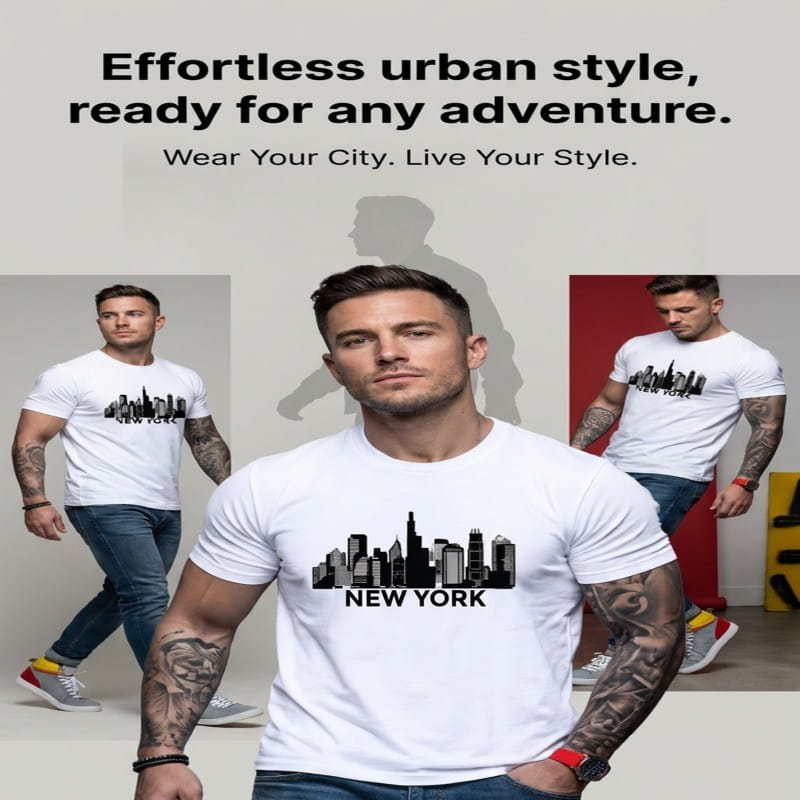 New York City Skyline Cotton T-Shirt Casual Men Top