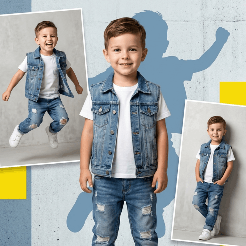 NOVA boys' outfit featuring denim jeans and a t-shirt for kids aged 3 to 5 years, casual and comfortable clothing for boys.