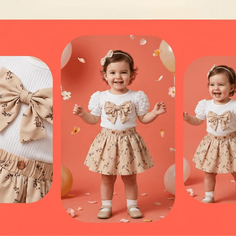 NOVA baby girl princess clothes set with a pink top and matching skirt, suitable for ages 1 to 3 years.
