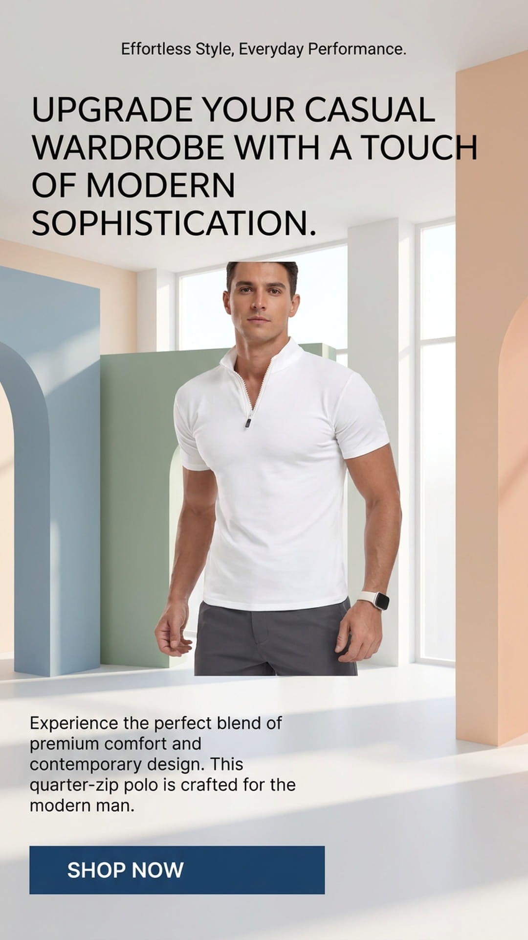 Quarter Zip Casual Regular Fit Men Polo Shirt