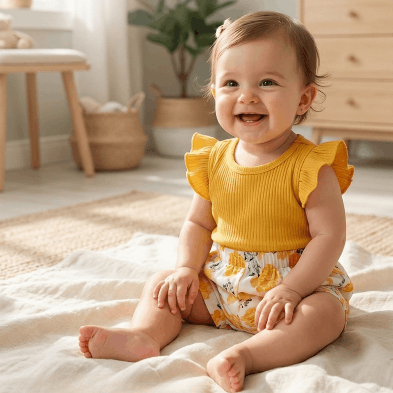 Baby T-shirt and shorts suit by NOVA for 0-3 years, featuring a colorful summer-themed design and lightweight fabric.