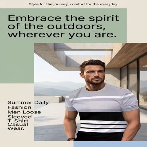 Summer Daily Fashion Men Loose Sleeved T-Shirt Casual Wear