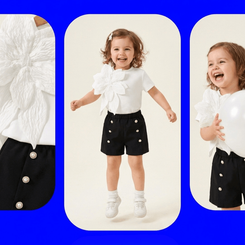 Girls' summer suit for ages 1-3 by NOVA, featuring a colorful, lightweight outfit with short sleeves and playful design.