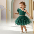 Girls' slant shoulder strap top with star mesh skirt, NOVA 2-piece summer outfit for ages 1-3, featuring stylish design and comfortable fit.