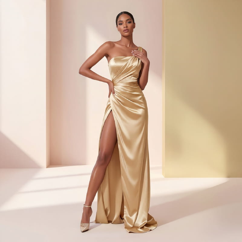 Summer One Shoulder Satin Elegant Dress for Women