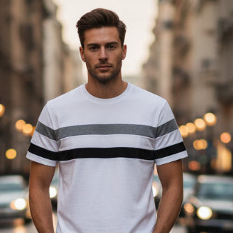 High Quality Casual Knitted Striped Men T-Shirt