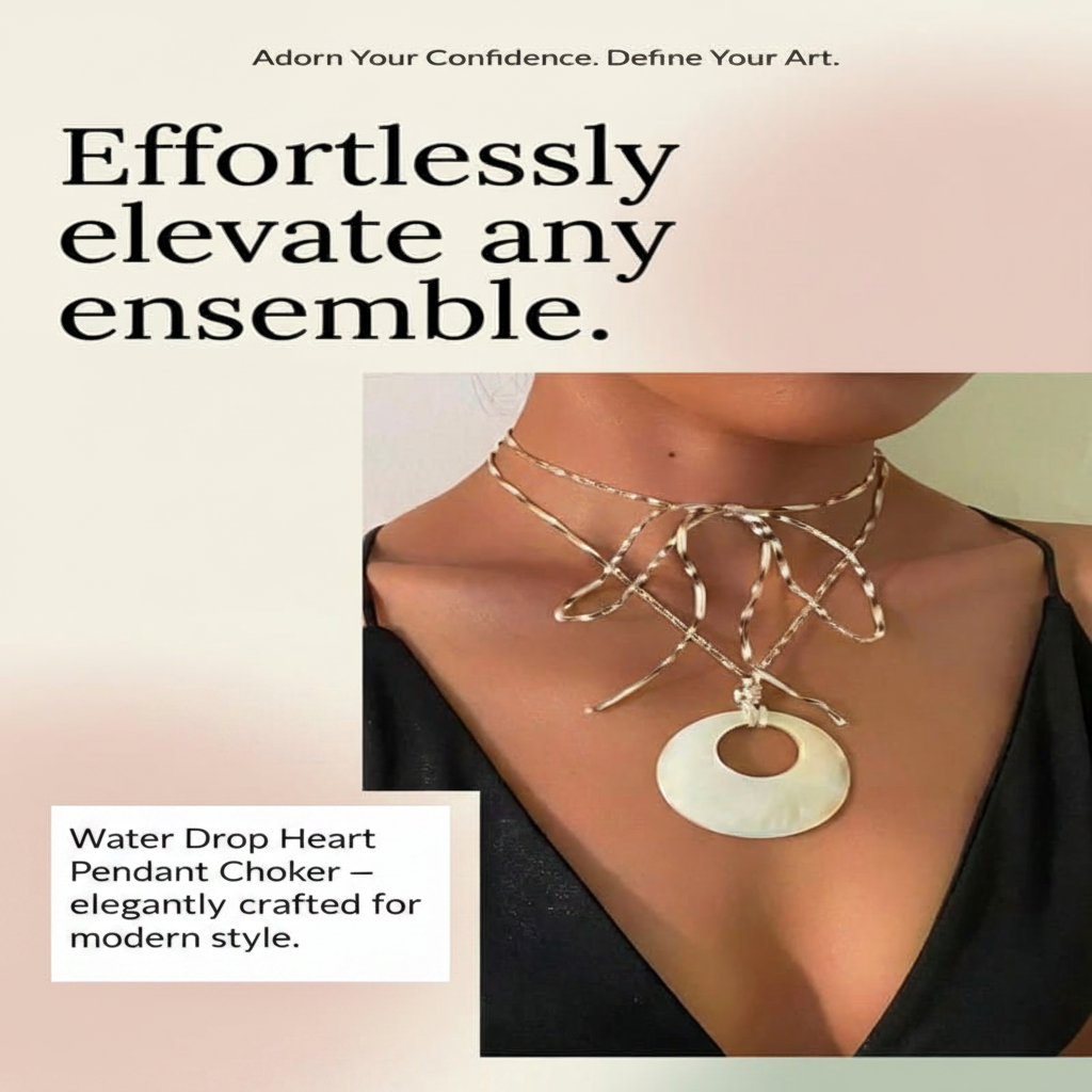 Water Drop Heart Pendant Chocker Necklace