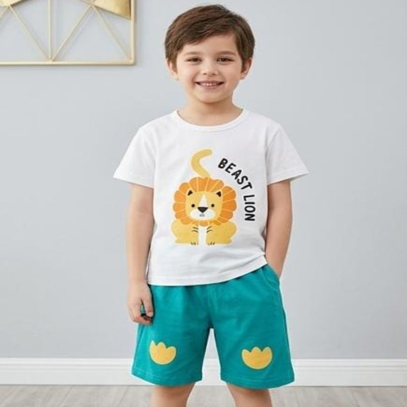 NOVA boys' cotton short sleeve T-shirt and shorts set in white, ages 5-12, featuring a comfortable, casual summer outfit.