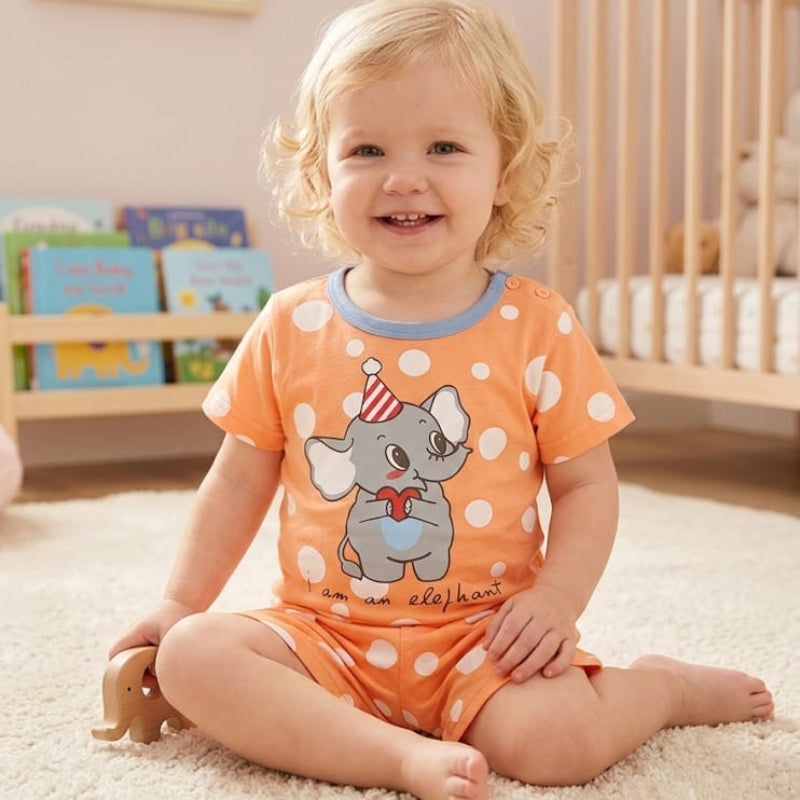 Girls cotton clothing set by NOVA for ages 1-8, featuring a colorful top and matching bottoms perfect for casual wear.