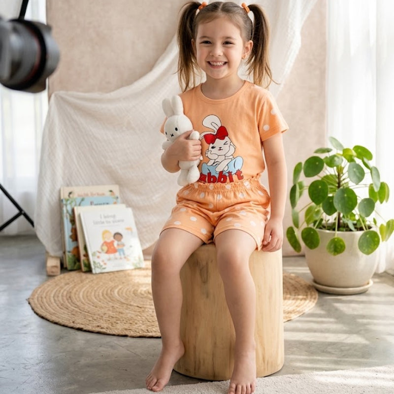 Girls cotton clothing set for ages 1-8 years, featuring a colorful, comfortable outfit from NOVA with playful patterns.