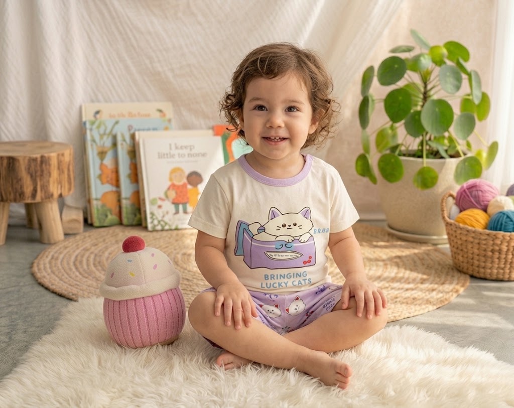 Girls cotton set by NOVA for ages 1-8 years, featuring a colorful, comfortable outfit with a top and matching bottoms.