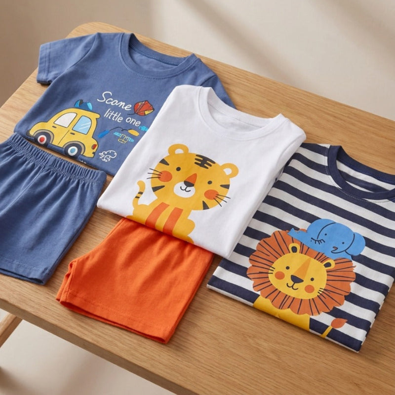 NOVA boys cotton short sleeve t-shirt and shorts set for ages 5-12, featuring a casual, comfortable summer outfit for kids.