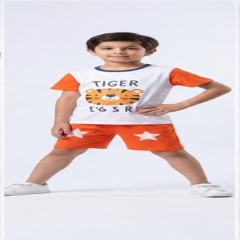 NOVA boys cotton short sleeve T-shirt and shorts set for ages 5-12, featuring a casual white T-shirt and matching shorts.