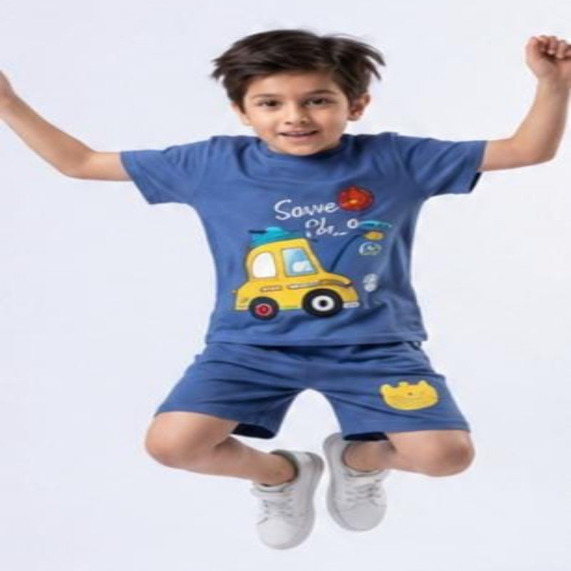 NOVA boys cotton short-sleeve T-shirt and shorts set for ages 5-12, featuring a comfortable white T-shirt and matching shorts.