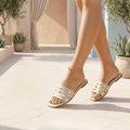 Women comfortable summer slippers by NOVA with soft fabric straps and cushioned soles for relaxed indoor wear.