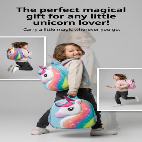 3D Unicorn Kids Backpack Lightweight