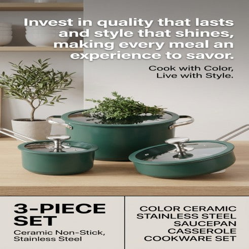 Color Ceramic Stainless Steel Saucepan Casserole CookwareSet