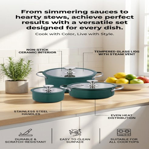 Color Ceramic Stainless Steel Saucepan Casserole CookwareSet