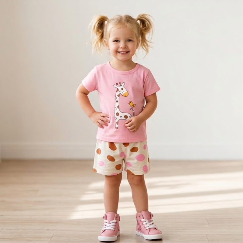 Pink cartoon giraffe from NOVA's mixed cartoon set for girls, featuring colorful, playful character design.