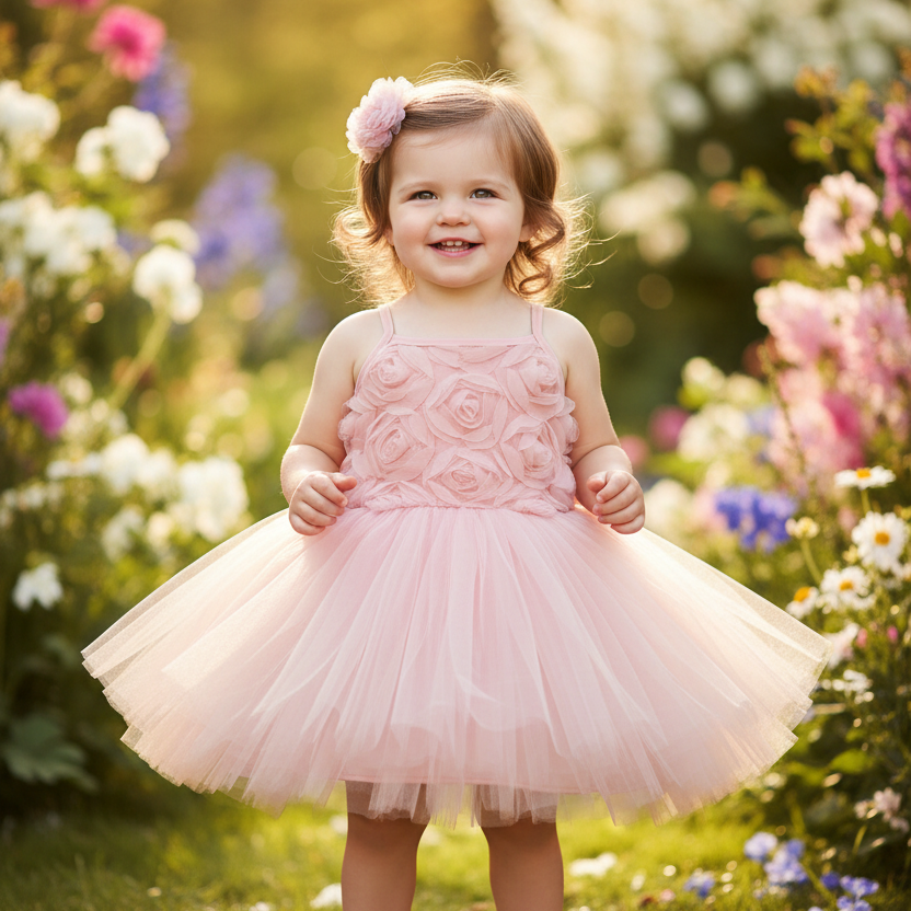 Elegant NOVA girl’s dress for ages 0-2, featuring soft fabric and stylish design perfect for special occasions.