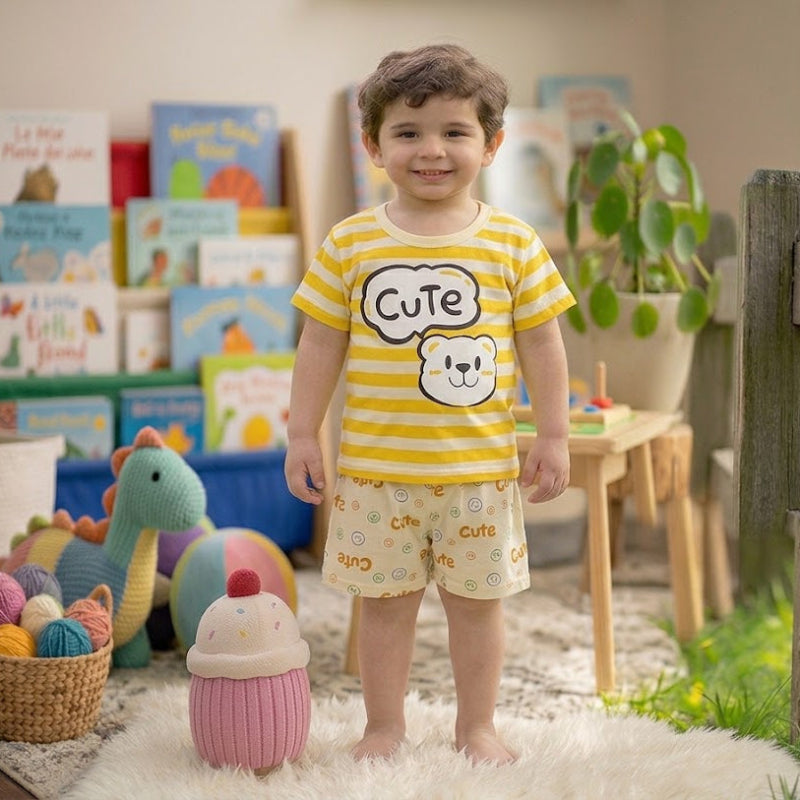 NOVA boys' mixed cartoon set featuring colorful striped patterns, perfect for kids' casual wear and playful styling.