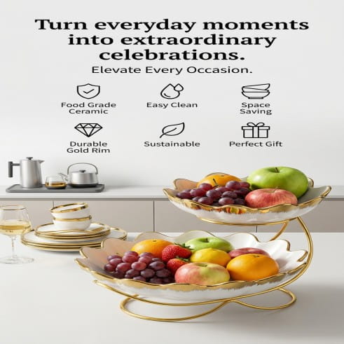 Stylish Fruit Bowl Dinner Set Gold Ceramic