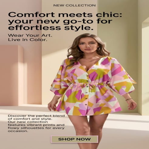New Collection Floral Beach Dress V Neck