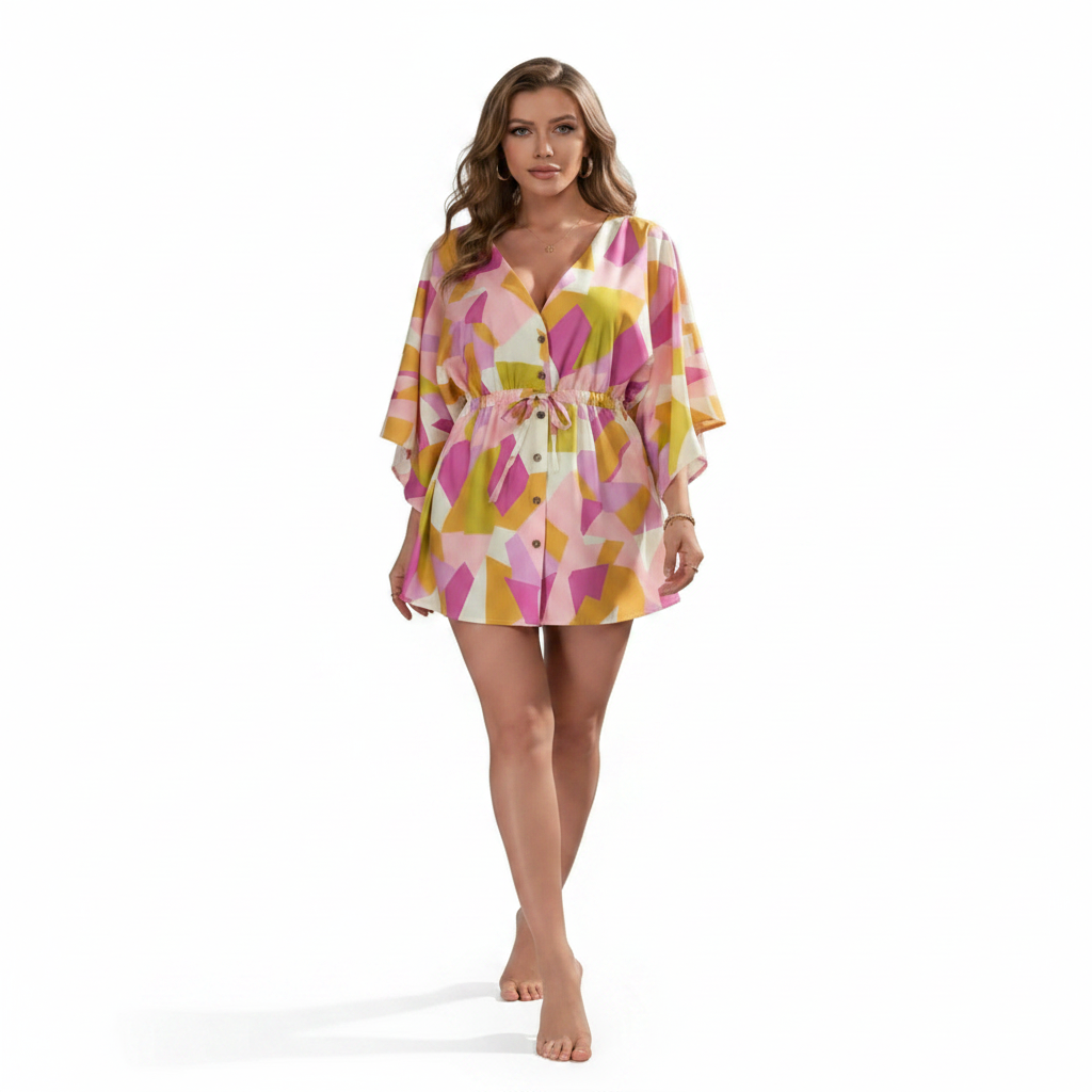 New Collection Floral Beach Dress V Neck