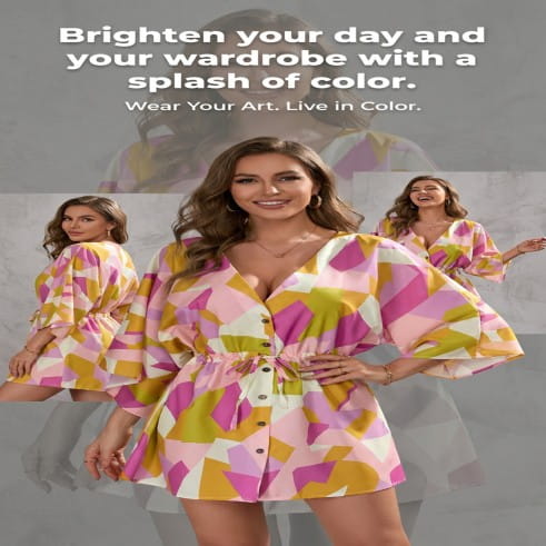 New Collection Floral Beach Dress V Neck