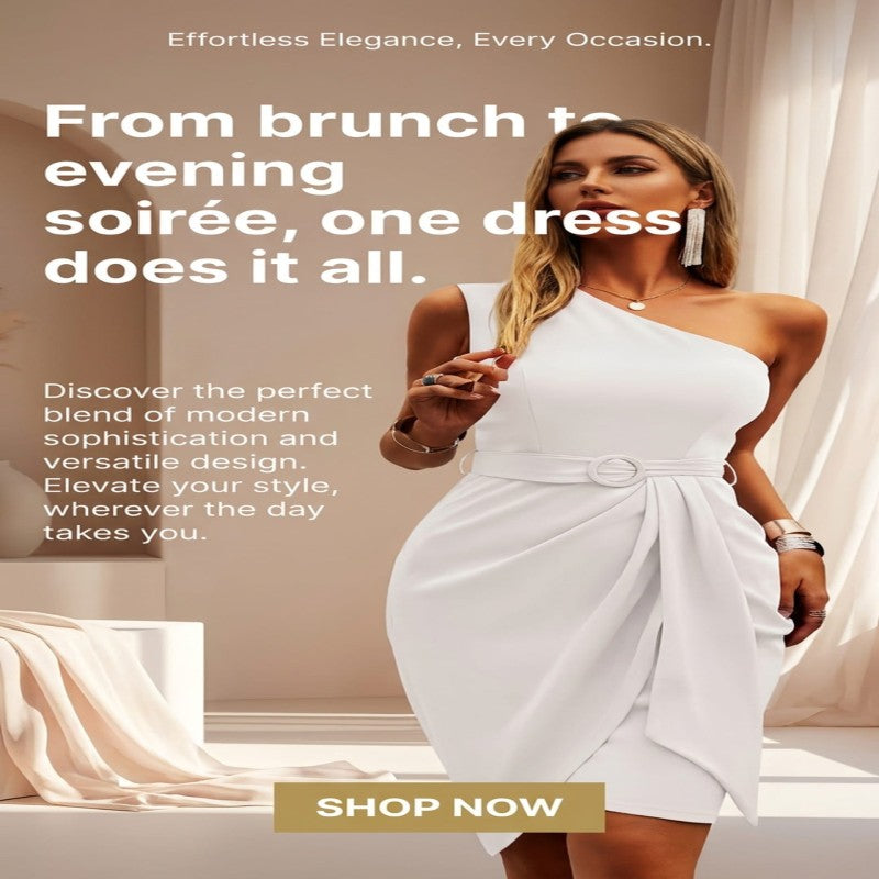 Woman Sloping One Shoulder Belt Fashion Dress