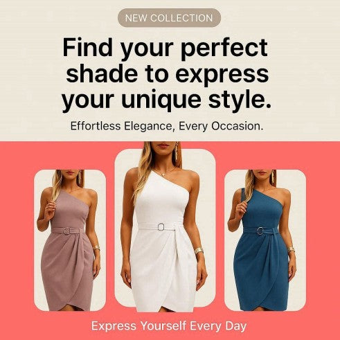 Woman Sloping One Shoulder Belt Fashion Dress