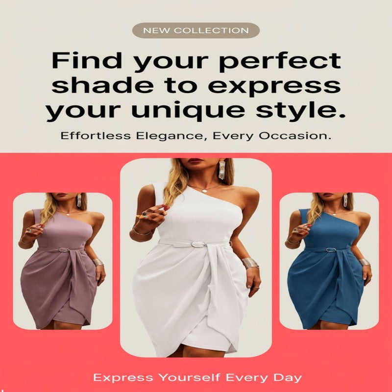 Woman Sloping One Shoulder Belt Fashion Dress